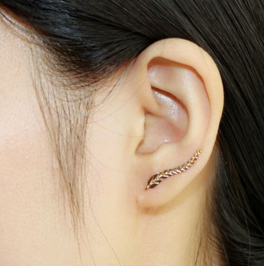 E688 Gold Feather Crawler Earrings - Iris Fashion Jewelry