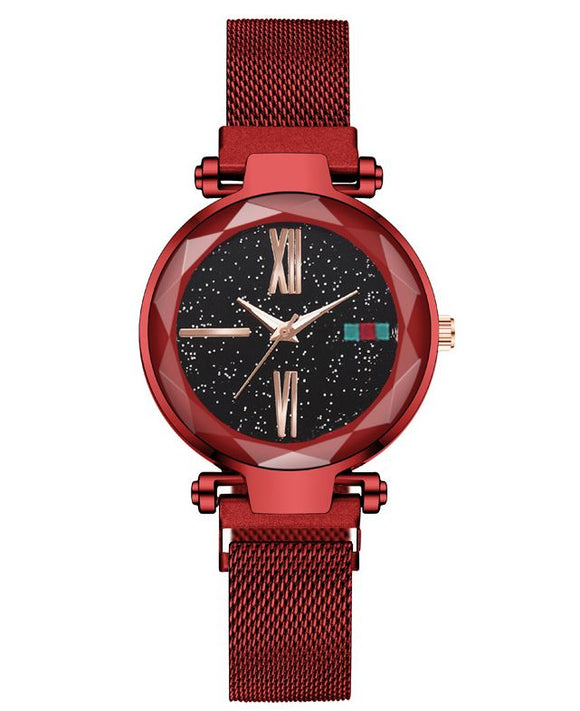 W412 Red Midnight Mesh Roman Numeral Collection Quartz Watch - Iris Fashion Jewelry