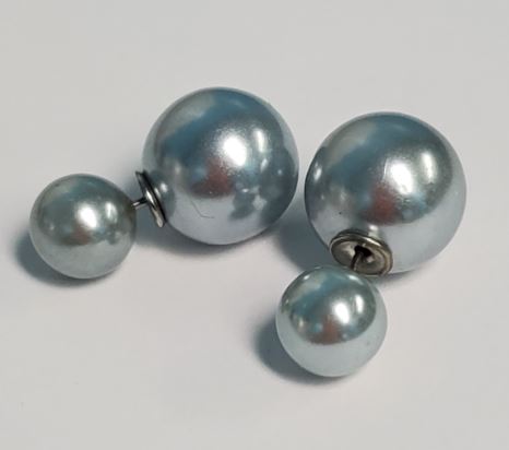 *E44 Pearl Silver Small Double Ball Earrings - Iris Fashion Jewelry