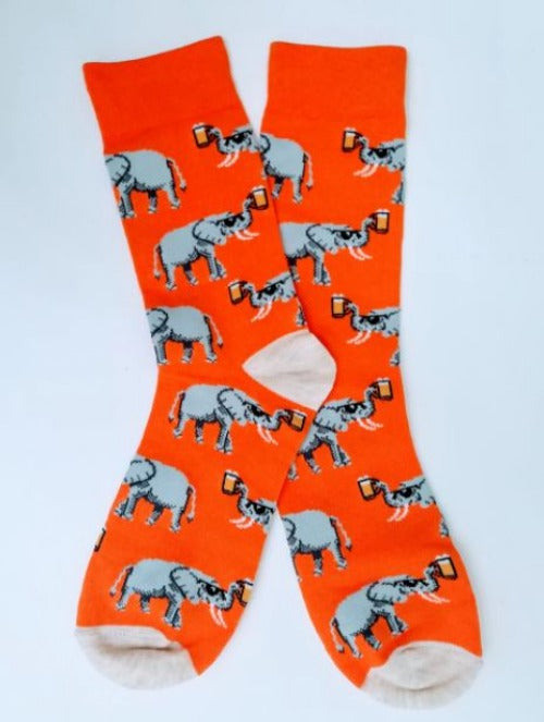 SF157 Orange Elephant Beer & Sunglass Socks - Iris Fashion Jewelry