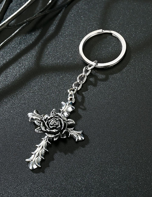 K115 Silver Cross with Rose Keychain - Iris Fashion Jewelry