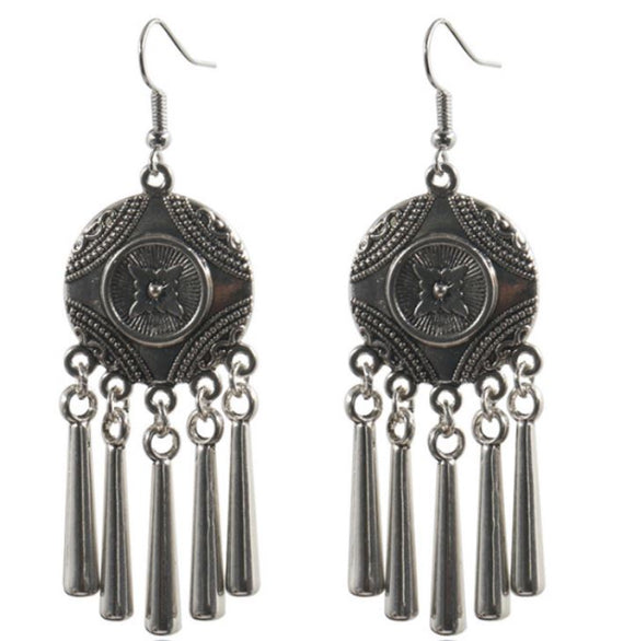 E972 Silver Decorated Tassel Earrings - Iris Fashion Jewelry