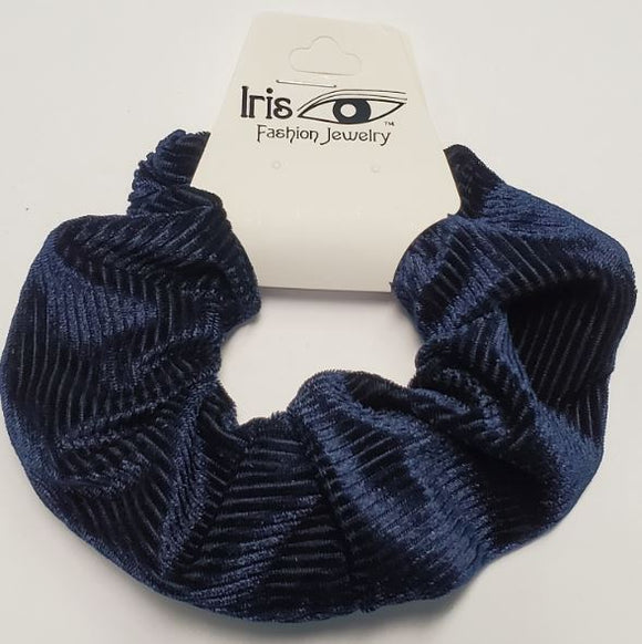 H496 Navy Blue Corduroy Hair Scrunchie - Iris Fashion Jewelry