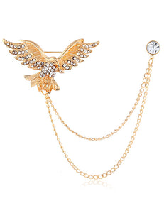 F131 Gold Rhinestone Eagle with Chain Fashion Pin - Iris Fashion Jewelry