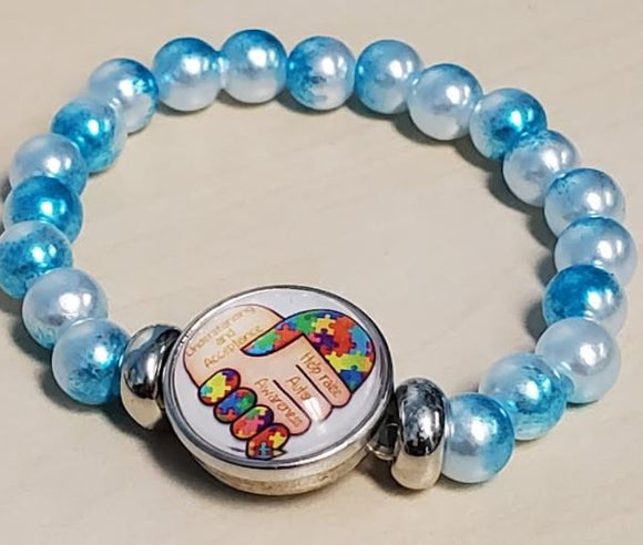 B1022 Blue & White Pearls Autism Awareness Bracelet - Iris Fashion Jewelry