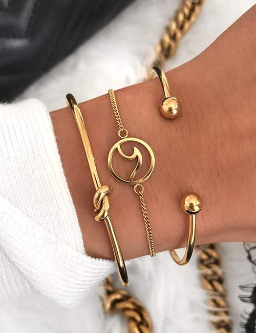 B1151 Gold Knot Wave Ball Bracelet Set - Iris Fashion Jewelry