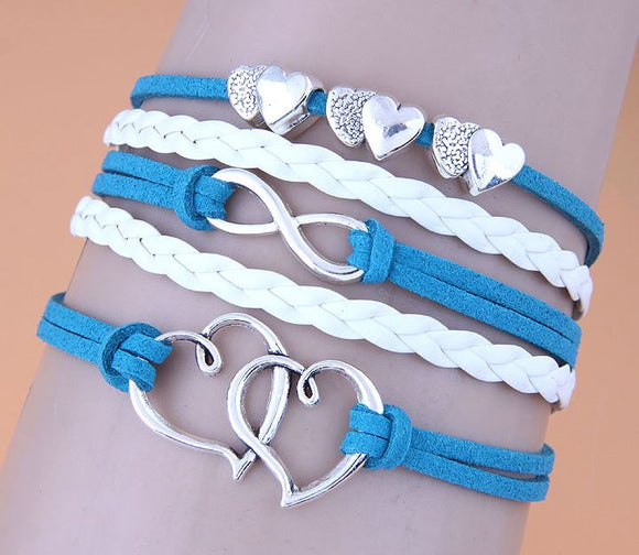 B598 Turquoise & White Hearts Leather Layer Bracelet - Iris Fashion Jewelry