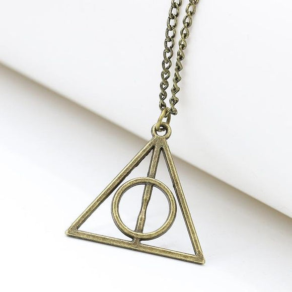 N791 Bronze Deadly Hallows Symbol Necklace with FREE Earrings - Iris Fashion Jewelry