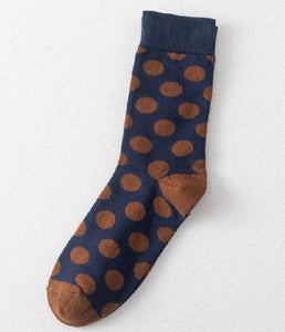 *SF839 Navy Blue Brown Polka Dot Socks - Iris Fashion Jewelry