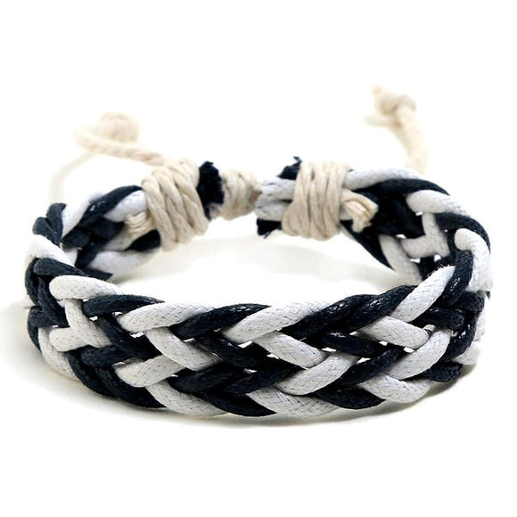 *B954 Dark Blue & White Braided Rope Bracelet - Iris Fashion Jewelry