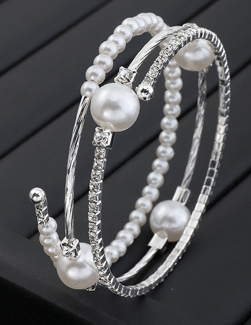 B1143 Silver Pearl & Rhinestone Bracelet - Iris Fashion Jewelry