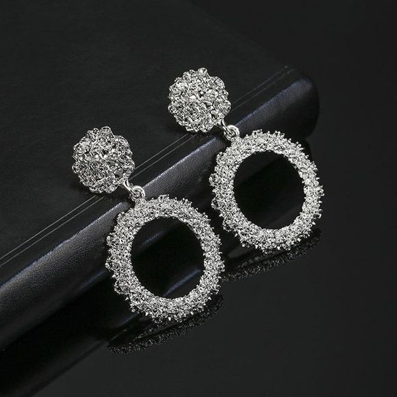 E1401 Silver Textured Circle and Hoop Earrings - Iris Fashion Jewelry