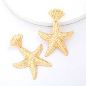 E702 Gold Large Starfish and Shell Earrings - Iris Fashion Jewelry