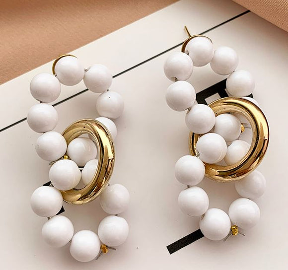 E502 Gold White Bead Multi Circle Earrings - Iris Fashion Jewelry