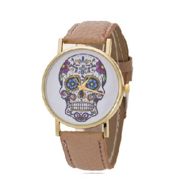 W275 Beige Band Sugar Skull Collection Quartz Watch - Iris Fashion Jewelry