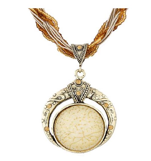 N1566 Champagne Bead Ivory Shimmer Gem Necklace with FREE Earrings - Iris Fashion Jewelry