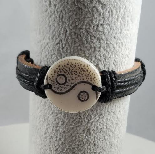 *B201 Yin Yang Faux Bone Leather Bracelet - Iris Fashion Jewelry