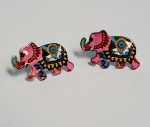 L272 Hot Pink Colorful Festive Elephant Earrings - Iris Fashion Jewelry