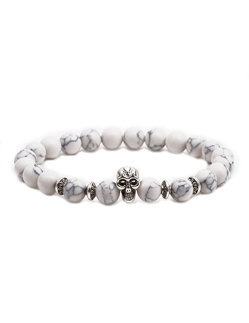 B601 White Crackle Stone Skull Bracelet - Iris Fashion Jewelry
