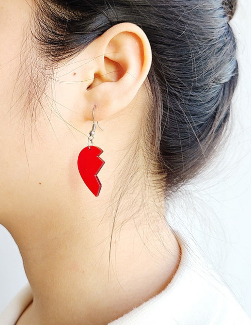 E147 Silver Red Acrylic Broken Heart Earrings - Iris Fashion Jewelry