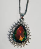 **N1104 Silver Multi Color Teardrop Gemstone Necklace with FREE Earrings - Iris Fashion Jewelry