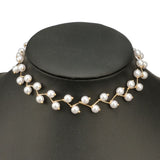 N152 Gold with White Pearls Zig Zag Necklace with FREE Earrings - Iris Fashion Jewelry
