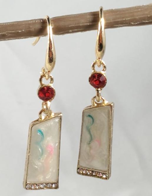 E703 Gold Red Gemstone Enamel Earrings - Iris Fashion Jewelry