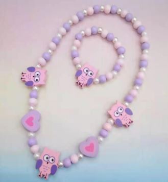L342 Owl Wooden Necklace & Bracelet Set - Iris Fashion Jewelry