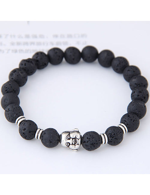 B609 Black Lava Stone Buddha Bracelet - Iris Fashion Jewelry