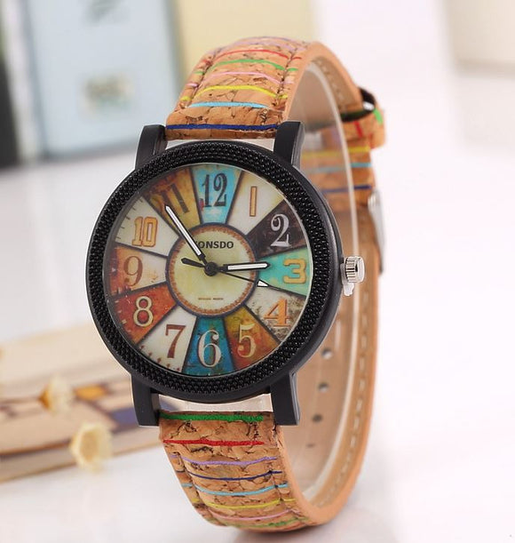 W377 Colorful Cork Collection Quartz Watch - Iris Fashion Jewelry