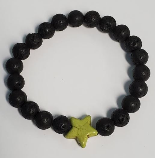 B923 Black Lava Stone Lime Green Star Bead Bracelet - Iris Fashion Jewelry