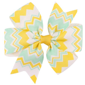 H612 Small Yellow & Mint Green Zig Zag Pattern Bow Hair Clip - Iris Fashion Jewelry