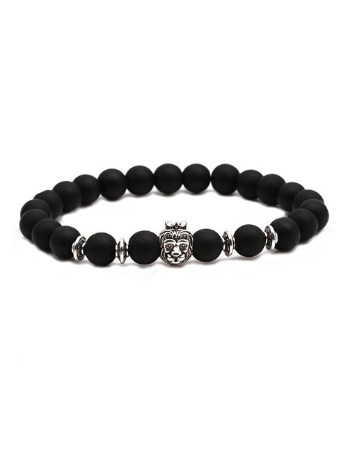 B814 Black Smooth Bead Lion with Crown Bracelet - Iris Fashion Jewelry