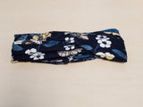 H599 Navy Blue Floral Print Cross Knotted Head Band - Iris Fashion Jewelry