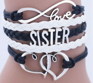 B564 Black & White Sister Leather Layered Bracelet - Iris Fashion Jewelry