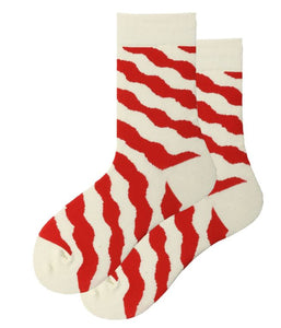 SF856 White & Red Squiggle Stripe Socks - Iris Fashion Jewelry