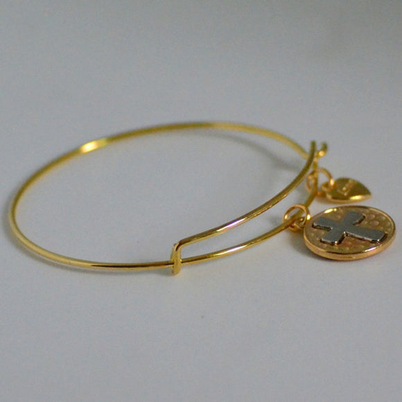 B706 Antique Gold Silver Cross Charm Bracelet - Iris Fashion Jewelry