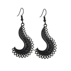 E478 Black J Shape Filigree Earrings - Iris Fashion Jewelry