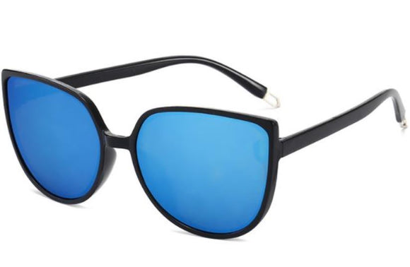 S85 Blue Reflective Lens Black Round Frame Sunglasses - Iris Fashion Jewelry