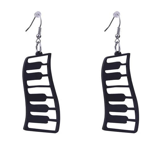 E346 Silver Black Acrylic Piano Keyboard Earrings - Iris Fashion Jewelry