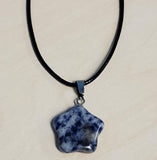 N311 Blue & Beige Star Natural Quartz Stone on Leather Cord Necklace with FREE Earrings - Iris Fashion Jewelry