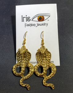 *E900 Gold Large Cobra Snake Earrings - Iris Fashion Jewelry