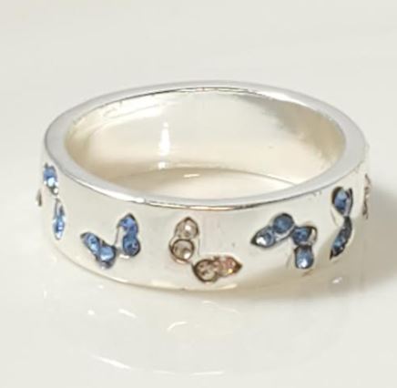 R471 Silver Band Blue & Crystal Rhinestones Butterfly Ring - Iris Fashion Jewelry