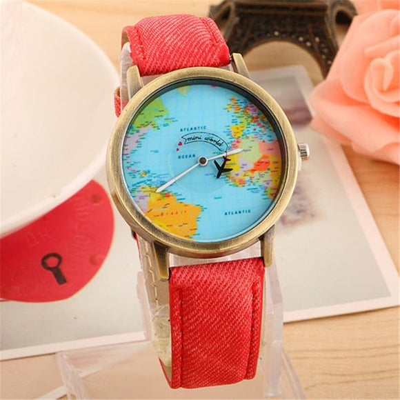 W105 Red Band Globe Collection Quartz Watch - Iris Fashion Jewelry