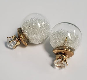 *E298 Gold Rhinestone & White Bead Filled Ball Earrings - Iris Fashion Jewelry