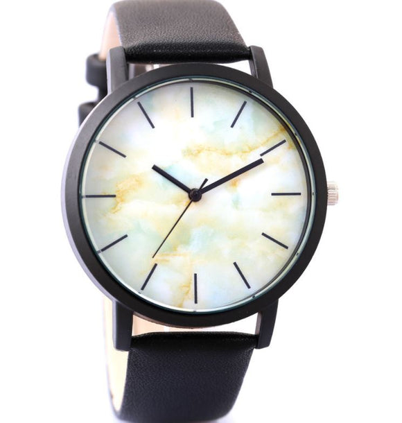 W432 Black Band Pastel Marble Crackle Collection Quartz Watch - Iris Fashion Jewelry