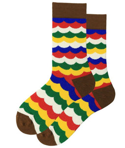 SF854 Colorful Scalloped Stripes Socks - Iris Fashion Jewelry