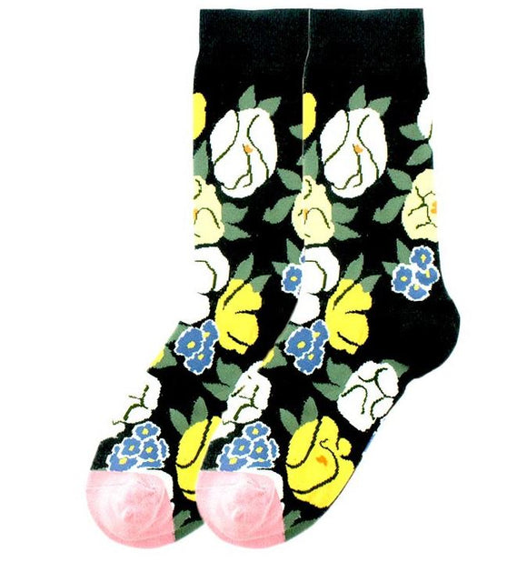 SF484 Black Floral Print Socks - Iris Fashion Jewelry