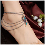 B557 Silver Color Multi Gemstone Multi Layer Foot Chain Or Armband - Iris Fashion Jewelry