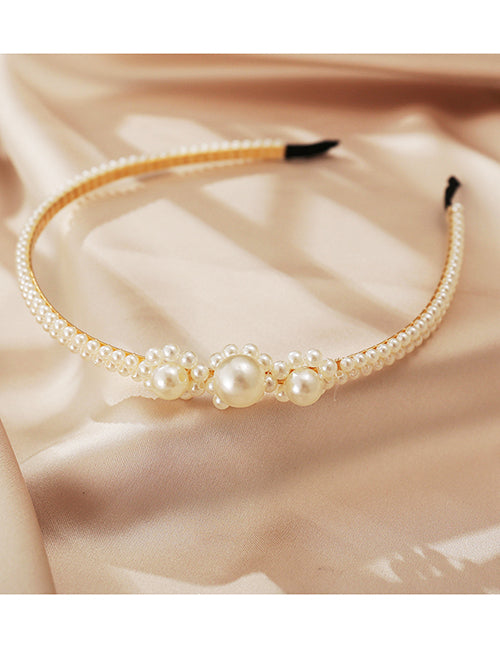 H736 Gold White Cluster Pearl Hair Band - Iris Fashion Jewelry
